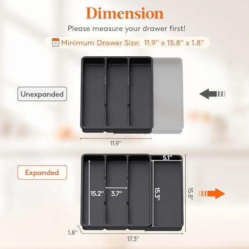 Lifewit Utensil Organizer for Kitchen Drawer, Expandable Cooking Tray - Image 3