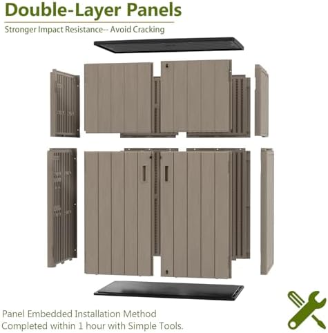 ZZM 57 Cu.ft Outdoor Storage Shed with Floor HDPE Double-Wall Resin Sheds Outdoor Storage, Lockable Weatherproof Storage Cabinet Fit for Garden Tools, Garage can, Bike, Patio Furniture, Brown - Image 5