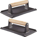 Pro Grade, Pre Seasoned Cast Iron Grill Weight 2Pk. Heavy Duty Steak and Burger Press with Wooden Handle for Grills, Griddles and Flattops. Perfect Gadget for Bacon, Paninis, Sandwiches and Vegetables by FoodRestaurantSupplies