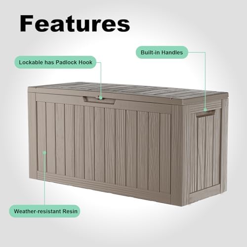 86 Gallon Deck Box, Lockable Waterproof Outdoor Storage Boxes For Garden Tools,Indoor Cushions,Accessories Outside Storage Resin Weatherproof Container(Grey) - Image 3