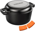 2-in-1 Pre-Seasoned Cast Iron Double Dutch Oven Pot with Skillet Lid & Silicone Sleeves – Raised Rib Skillet Lid– Umite Chef 7QT Cast Iron Skillet Cookware Pan Set wirh Dual Handles – Oven, Grill, Campfire & Stovetop Safe –PFAS-Free by UmiteChef