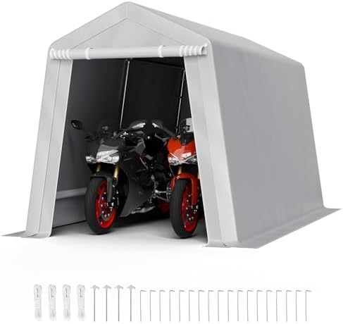 VEVOR Outdoor Storage Shed, 7 x 12 ft Portable Storage Tent with Roll-up Door & Vents, Waterproof Canopy Shed Shelter, Heavy Duty Frame, Patio Garage Carport for Motorcycle, Lawn Mower, Bike, Grey by VEVOR
