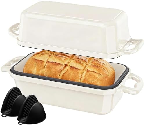Enameled Cast Iron Sourdough Bread Dutch Oven,Loaf Pans-Cream by Unknown