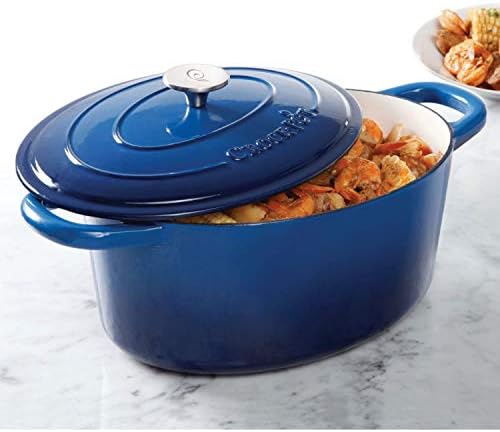 Crock Pot Artisan 7-Quart Oval Enameled Cast Iron Dutch Oven – Sapphire Blue, Heavy-Duty Cookware for Slow Cooking, Roasting, Baking with Lid - Image 4