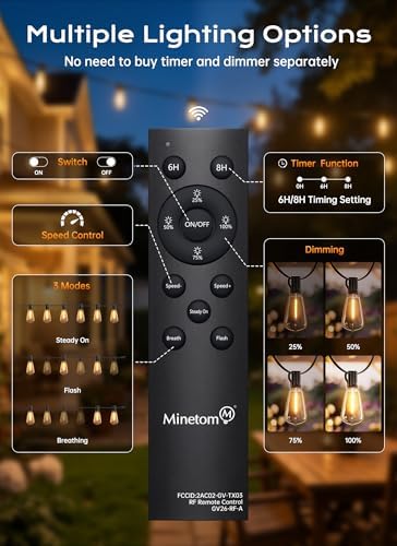 Minetom 152FT Outdoor String Lights with Remote, ST38 Patio Lights Dimmable - Image 5