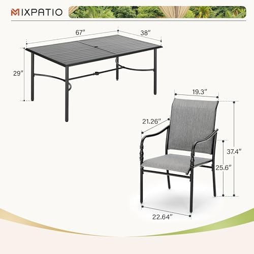 MIXPATIO 7pc Patio Dining Set, 67" Rectangular Table, Textilene Chairs - Image 6