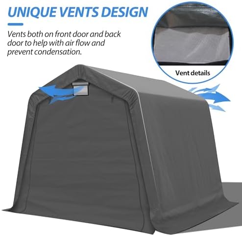 8' x 8' Outdoor Portable Storage Shed,Heavy Duty Portable Garage with Roll-up Zipper Door, Storage Shelter Shed for Generator, Vehicles,Motorcycle - Image 3
