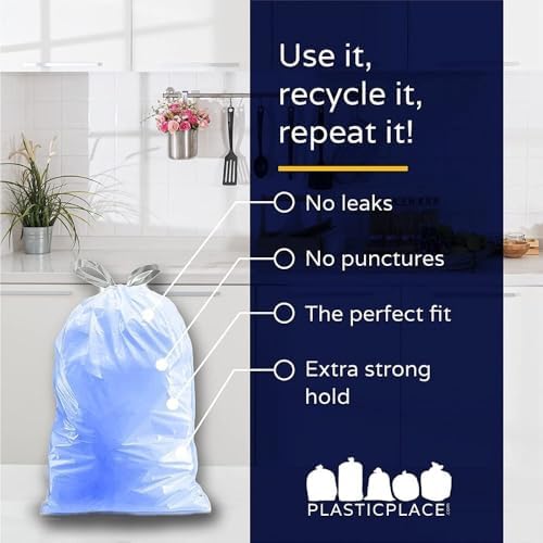 Plasticplace Custom Fit Trash Bags, Compatible with simplehuman Code H (200 Count) Tinted Blue Drawstring Garbage Liners 8-9 Gallon / 30-35 Liters, 18.5" x 28" - Image 2