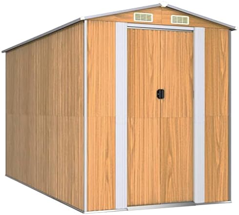 Outdoor Storage Cabinet,Outdoor Storage,Garden Shed Light Brown 75.6"x140.6"x87.8" Galvanized SteelIdeal for Gardens, patios, Tool Sheds - Image 2