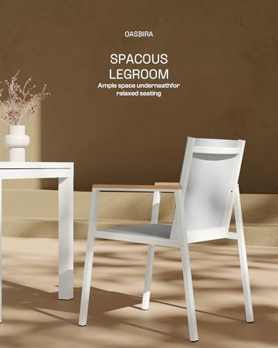 Outdoor Aluminum Patio Dining Table Set for 6 Person, Expandable Outdoor Table and 6 Chairs with Textilene Fabric & HDPS Armrest, All-Weather Patio Furniture Set for Yard, Garden, White - Image 4
