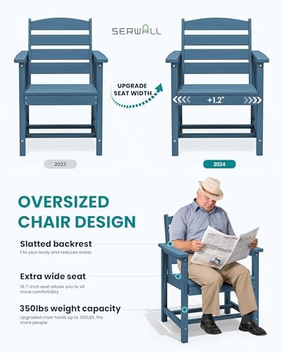 SERWALL Patio Dining Chair Set of 2,All Weather HDPE Dining Chair, Blue - Image 2