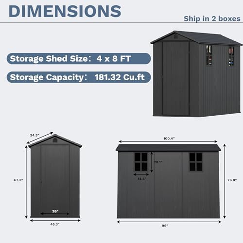 Devoko 4×8 FT Resin Outdoor Storage Shed with Floor, Plastic Garden Shed - Image 2