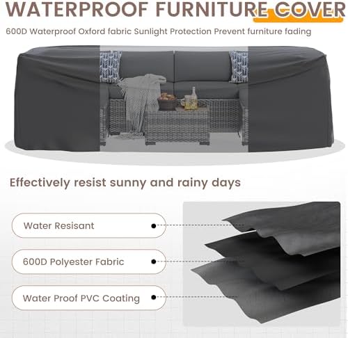 Outdoor Patio Furniture Set with Fire Pit 8 Pcs Wicker Sectional Sofa Grey - Image 5