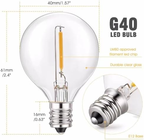 100FT Outdoor Patio Black String Lights with 52 Shatterproof G40 LED Clear Globe Bulbs for Indoor/Outdoor, 2-Pack 50FT Connectable Hanging Lights for Backyard Balcony Party Decor - Image 3