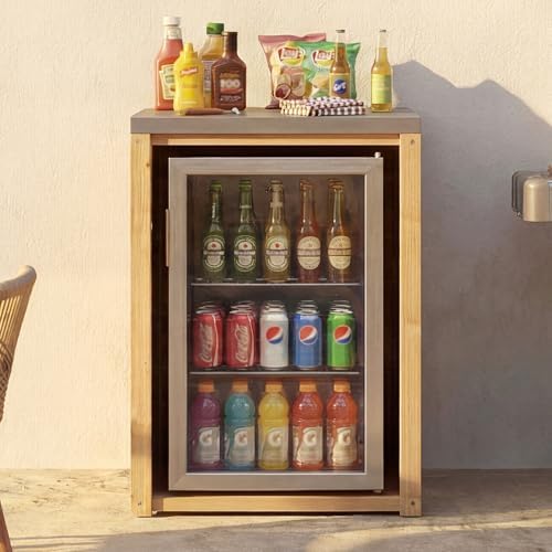 MOUMON Outdoor Kitchen Mini Fridge Cabinet with Stainless Steel Countertop - Image 3