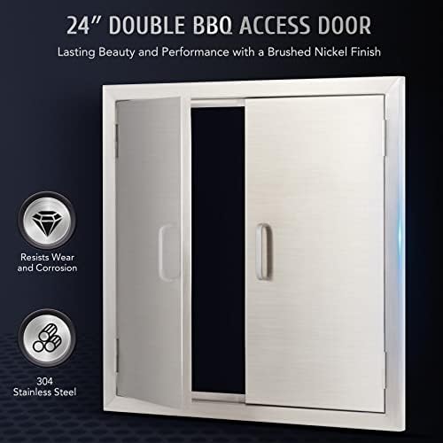 CO-Z Outdoor Kitchen Doors, 24" W x 24" H Weatherproof Built in 304 Stainless Steel Double Access Doors for Outside Kitchen Commercial BBQ Island Grilling Barbeque Oven Grill Storage Cabinet Door - Image 3