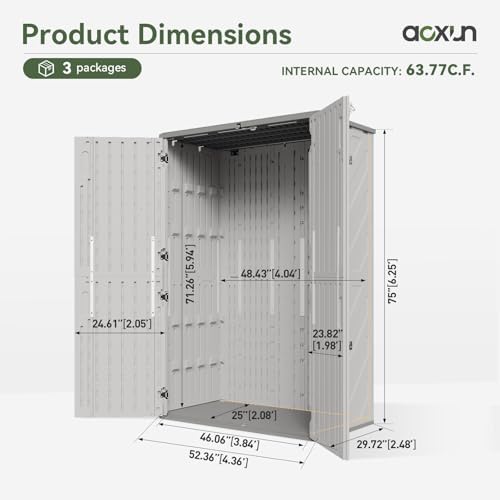 Aoxun Outdoor Storage Shed, 64 Cu.Ft Vertical Resin Sheds, White - Image 6