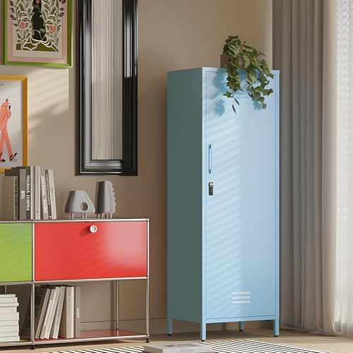 Metal Locker Storage Cabinets School Lockable Single File Storage Cabinet with Door and Removable Shelves Kids Locker for Gym Pantry Kitchen (Light Blue) - Image 7