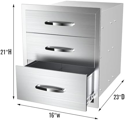 Outdoor Kitchen Drawers Stainless Steel, BBQ Drawer Inserts for Built-in Patio Grill Station, Triple Drawer, 16''W x 21''H x 23''D - Image 2