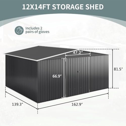 Polar Aurora 12x14 FT Outdoor Storage Shed Black - Image 2