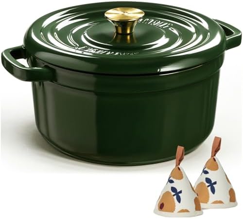 Overmont Enameled Cast Iron Dutch Oven - 5QT Pot with Lid Recipe Potholders by Overmont