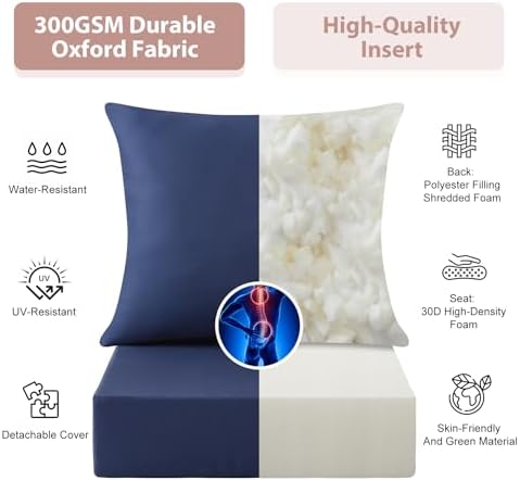 Outdoor Deep Seat Cushion Set, 24x24 Inch, Navy Blue, Set of 6 - Image 4