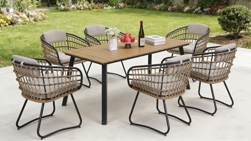 Outdoor Dining Table with Foldable Metal Frame, Plastic Wood Slat Top, Umbrella Hole, Patio Garden Backyard Balcony Poolside Camping Furniture for Family Meals Gatherings Leisure Events (Yellow) - Image 2