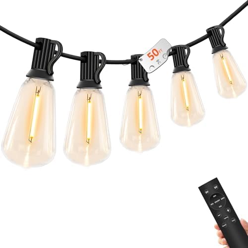 YOYONACY 50 FT Outdoor String Lights - LED Waterproof Patio Lights with Dimmer Remote - Edison Bulbs for Porch, Backyard & Cafe/Bistro by YOYONACY