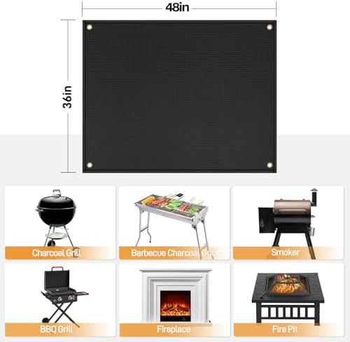Under Grill Mats for Outdoor Grill - Fire Pit Mat & Fireplace Mat to Protect Deck and Patio, Heat Resistant Griddle Accessories Compatible with Blackstone 22in Griddle, 48x36x0.04in, Black - Image 2