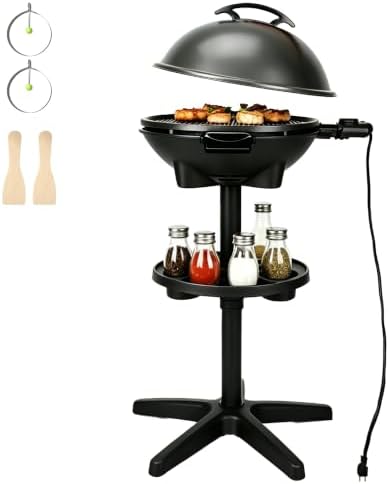 2-in-1 Outdoor Electric Grill & Portable BBQ with Removable Stand - Features Non-Stick Baking Pan & Intelligent Temperature Control for Balcony, Backyard, Camping, and Party Use, Gray by i-keukenn