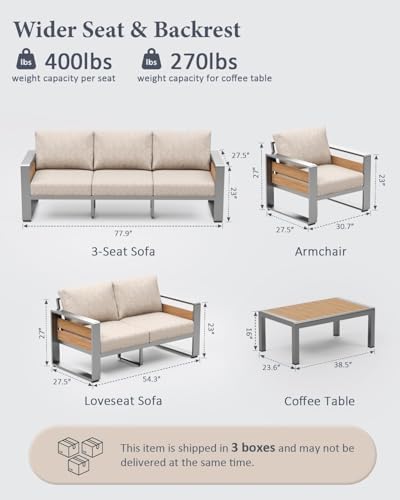 ZANDOR Aluminum Outdoor Patio Furniture-1 Pcs 3-Seat,Sliver - Image 2