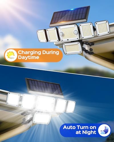 5000LM Solar Flood Lights Outdoor,6-Head,Motion Sensor Lights with Remote - Image 5