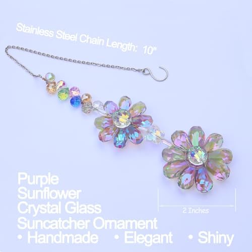 Crystal Flower Suncatcher Hanging Ornament, Rainbow Maker Window Sun Catcher Indoor Outdoor Patio Garden Decor (Purple) - Image 2