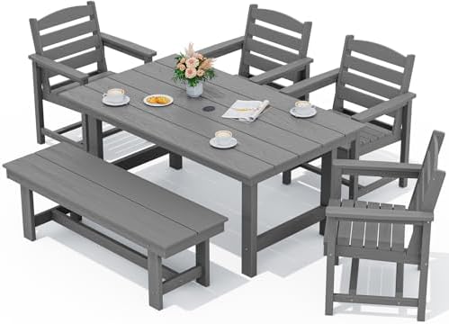 SERWALL Outdoor Dining Set, Patio Dining Set with Bench, Gray by SERWALL