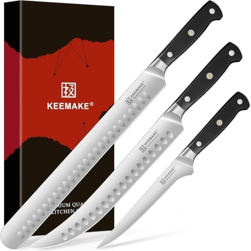 KEEMAKE Brisket Carving Knife Set, 3-Piece Slicing Knife for BBQ & Meat by KEEMAKE