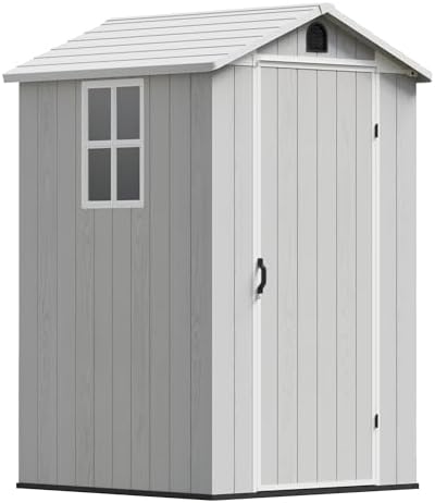 Devoko 4×4 FT Resin Outdoor Storage Sheds with Floor, Light Gray by DEVOKO