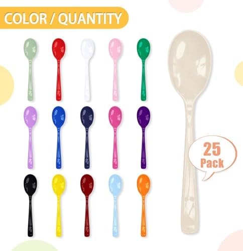 SietDESEO 25 PCS Ivory Plastic Spoons Disposable Utensils Heavy Duty Ivory Spoons Disposable Cutlery for Birthday Wedding Baby Shower Bridal Shower Plastic Silverware - Image 5