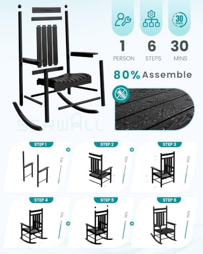 SERWALL Comfortable Outdoor Rocking Chairs Set of 3, Black - Image 6