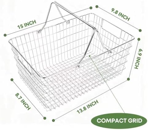 Wire Harvest Basket, Kitchen Organizers and Storage with Foldable Handle - 15.0"x9.8"x6.9" Portable Stainless Steel Picnic Baskets for Gathering Vegetables,Fruits,Kitchen,Garden,Picnic&Shopping (1, L) - Image 3