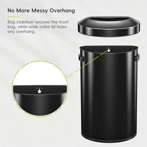 EKO Urban 21 Gallon Semi-Round Open Top Waste Bin, Stainless Steel Half Round Commercial Trash Can for Indoor and Outdoor, Extra Large Garbage Bin for Home, Office, Restaurant, 80L, Matte Black - Image 6