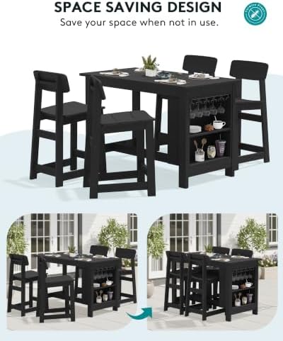 SERWALL 10-Piece Outdoor HDPE Counter-Height Bar Dining Set for 8, Black - Image 5