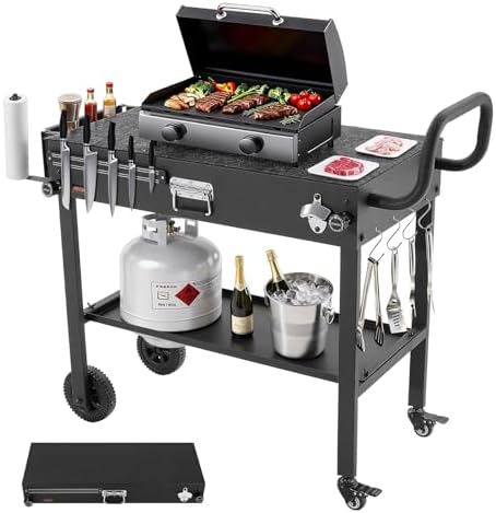 VEVOR Outdoor Grill Cart, 31.0 x 17.0 inch Tabletop Size Grilling Table, Foldable Outdoor Cooking Table with Tissue Holder, Wheels, Magnetic Tool Rack, BBQ Prep Tables for Picnic, Kitchen, Courtyard by VEVOR