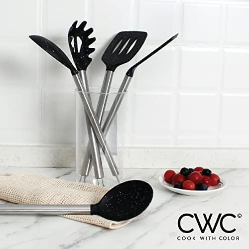 COOK WITH COLOR Silicone Cooking Utensils, Kitchen Utensil Set, Easy to Clean Silicone Kitchen Utensils, Cooking Utensils for Nonstick Cookware, Kitchen Gadgets Set, 5 Pieces, Speckled Black - Image 3