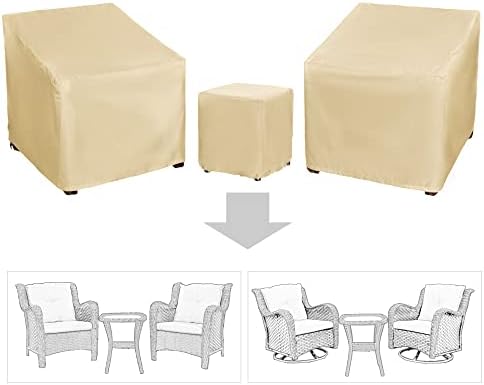 Patio Furniture Covers,Outdoor Furniture Cover Waterproof,Patio Furniture Set Covers for 3 Piece Outdoor Bistro,Patio Sofa Covers Set for 2 Chairs and Coffee Table,Beige - Image 2