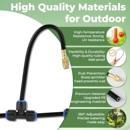 130FT Drip Irrigation System for Garden: 20 Nozzles 1/4" PE Tubing Automatic Watering Kit Adjustable Misting Sprinkler Mister Hose for Water Plants Tape Raised Beds Lawn Outdoor Yard Greenhouse 130FT - Image 4