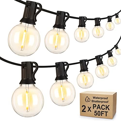 Mlambert 100Ft(2x50Ft) Outdoor String Lights, G40 Globe Patio Lights with 50+4 Waterproof Hanging LED Bulbs for Balcony Gazebo Deck Tents-Black Wire by Mlambert