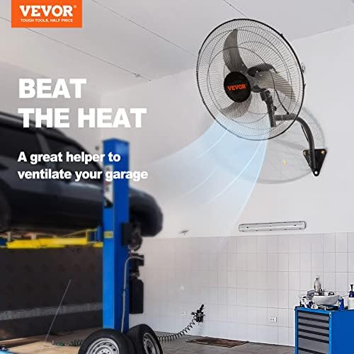 VEVOR Wall Mount Fan, 18 inch, 3-Speed, 4000 CFM Oscillating Fan, Black - Image 2
