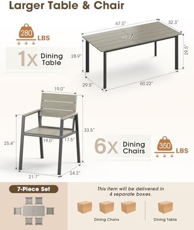Outdoor Dining Set for 10, Aluminum Patio HDPS Outdooor Table and Chairs Set with Umbrella Hole, All Weather Patio Furniture Set, 12 Peice Patio Dining Table Set (Classic Gray) - Image 2