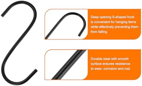 HARFINGTON 4pcs Long S Hooks 4 Inch Extra Long Metal S-Shaped Hanging Hooks High Manganese Steel S Hanger Storage Organizing Tool for Kitchen Garden Bathroom Garage Closet, Black - Image 4