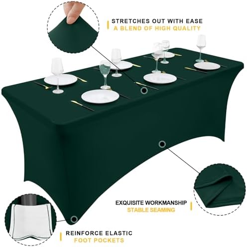 Smiry 2Pack Spandex Table Cloth 6FT, Elastic Fitted Hunter Green Tablecloth - Image 2